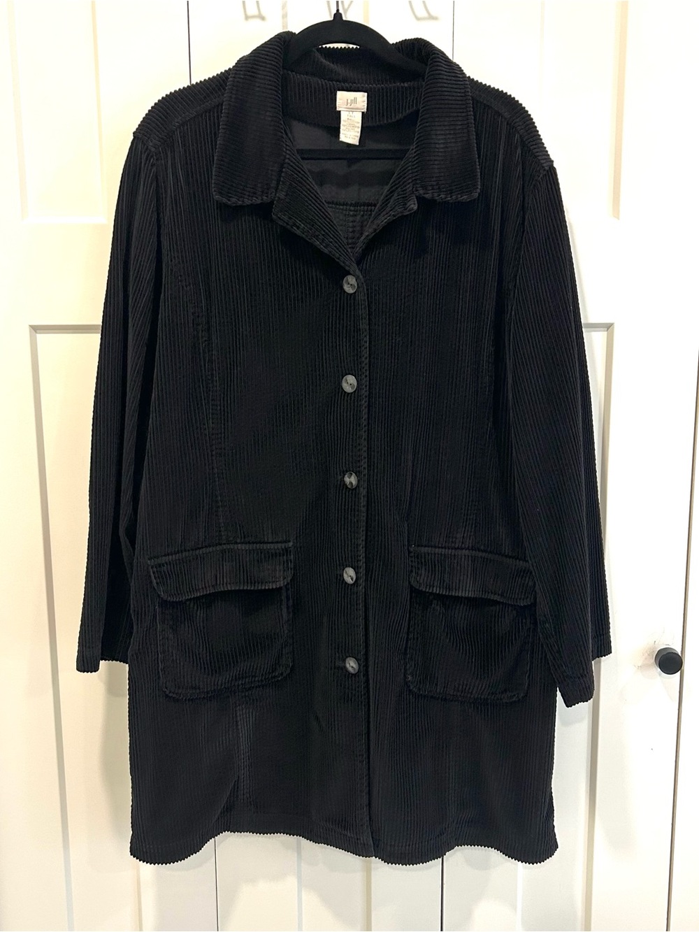 J. Jill Black Corduroy Button-Front Coat - Large Tall